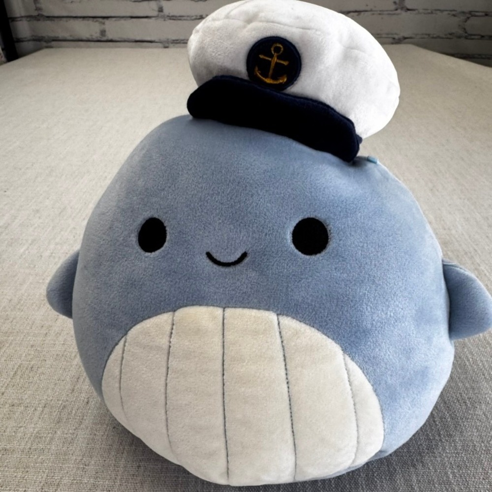 Squishmallows Samir the Whale 8 Inch‎ Blue Plush with Captain Hat Nautical 2024